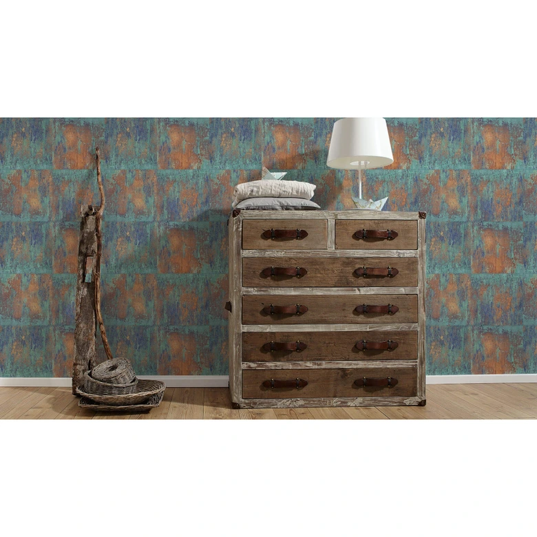 A.S. Création Materials Papier peint fantaisie, Bleu, Marron, Cuivre 