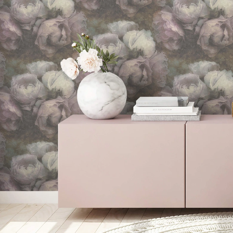 Livingwalls Papier peint intissé New Walls Romantic Dream motif Roses, vert, violet  