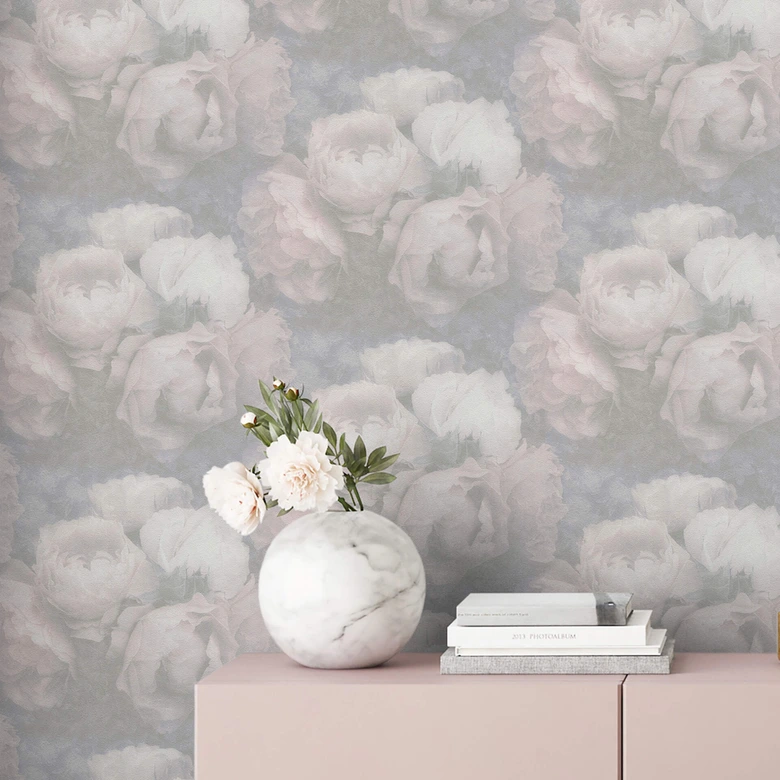 Livingwalls Papier peint intissé New Walls Romantic Dream motif Roses, blanc, rose, gris  