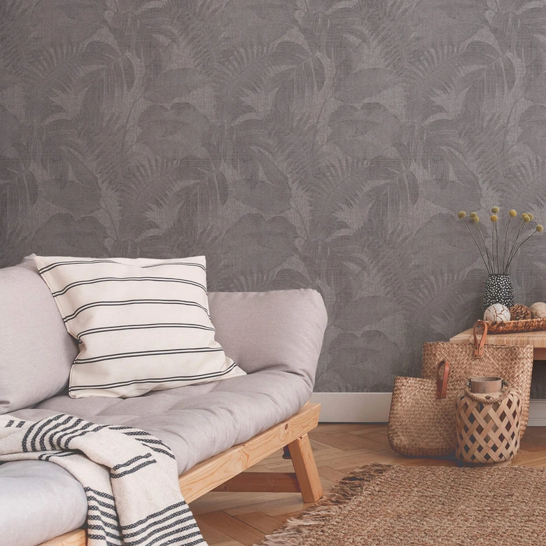 Livingwalls Papier peint intissé New Walls Cosy & Relax avec feuilles de palmier gris, beige, marron 