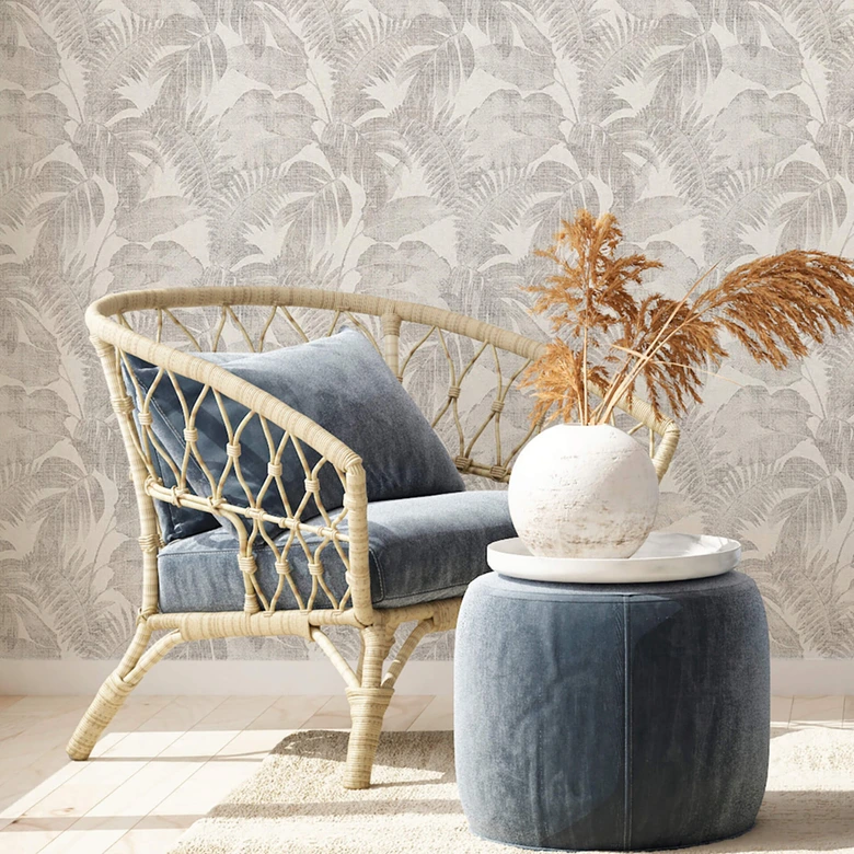 Livingwalls Papier peint intissé New Walls Cosy & Relax avec feuilles de palmier gris, beige, marron 