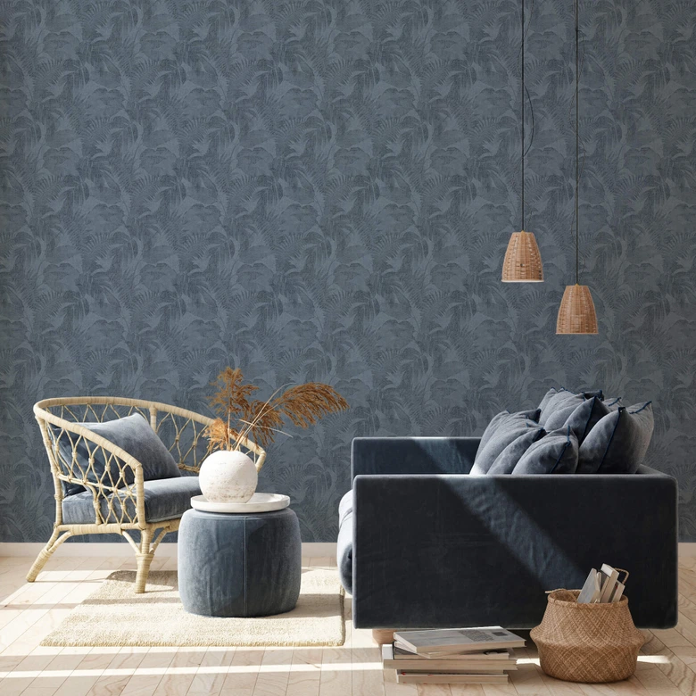 Livingwalls Papier peint intissé New Walls Cosy & Relax avec feuilles de palmier bleu 