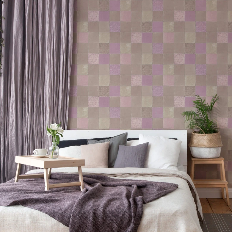 Livingwalls Papier peint intissé New Walls Finca Home motif carrelage violet, gris, beige 