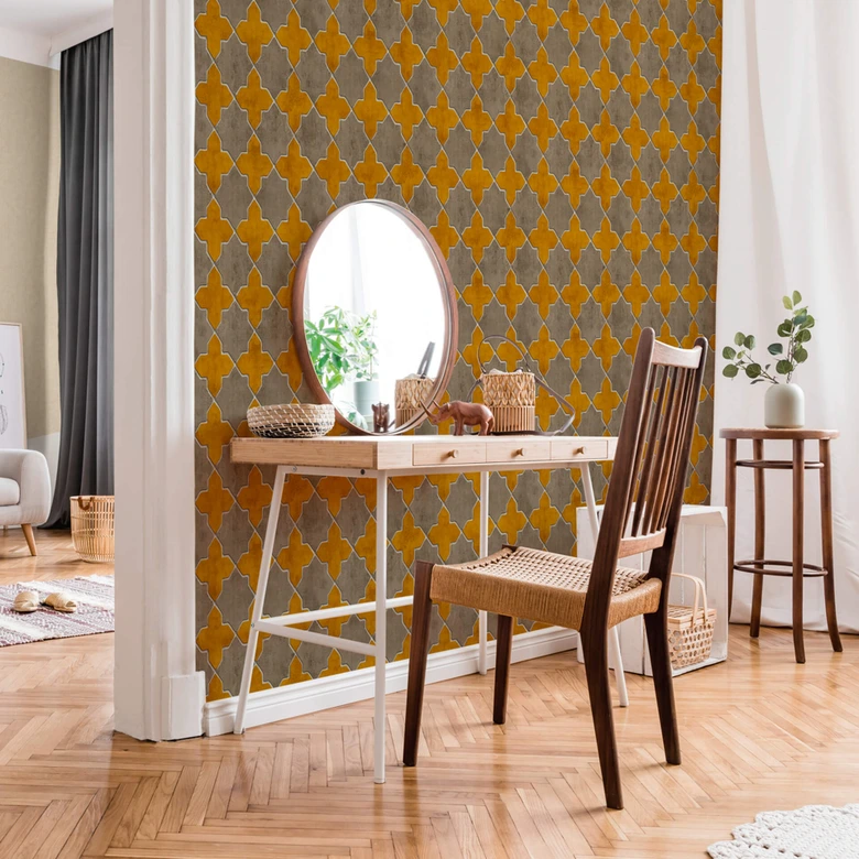 Livingwalls Papier peint intissé New Walls Finca Home motif carrelage jaune, beige, crème 