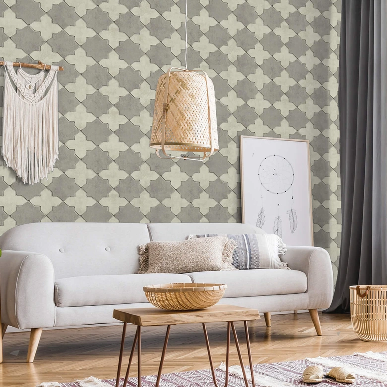 Livingwalls Papier peint intissé New Walls Finca Home motif carrelage crème, gris 