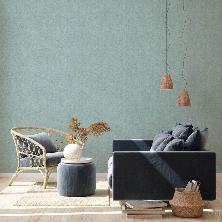 Livingwalls non-woven tapet New Walls Cosy & Relax slät tapet blå, grön 