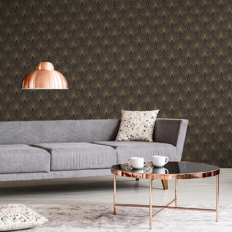 Art Deco tapet vintage non-woven tapet art nouveau tapet svart guld Nya väggar 