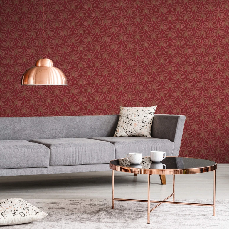 Livingwalls Papier peint intissé New Walls 50's Glam Art déco métallique, rouge 