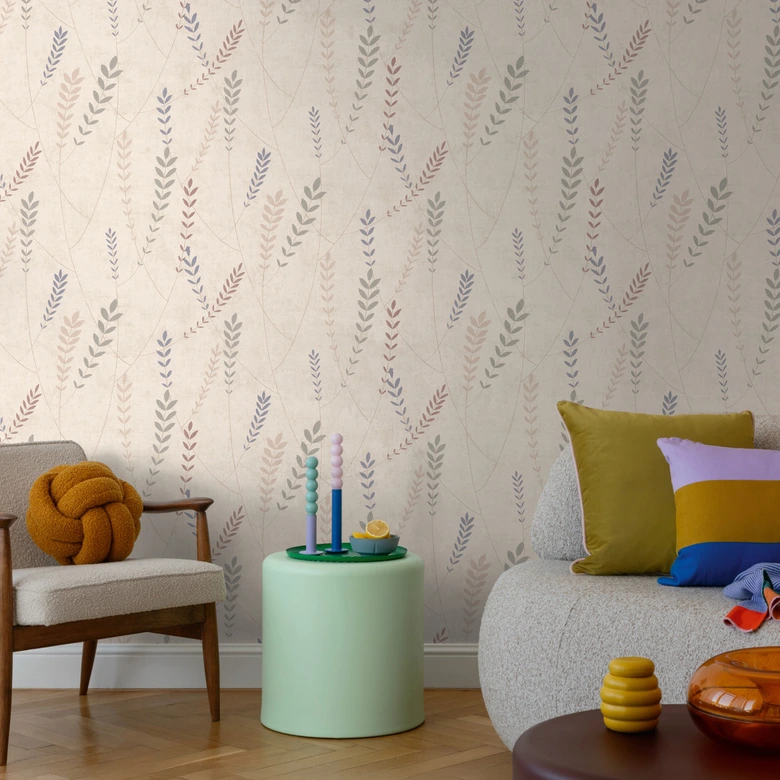 Papel pintado no tejido aspecto hormigón - estructura de lino en tono natural y greige 