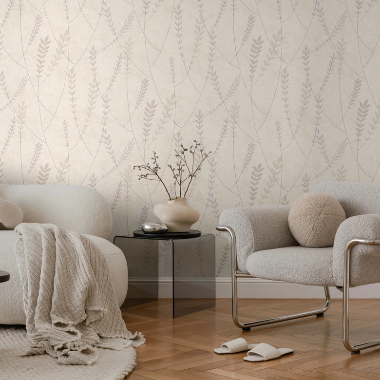 Papier peint mural intissé Skandi - structure lin dans les tons naturels & gris 