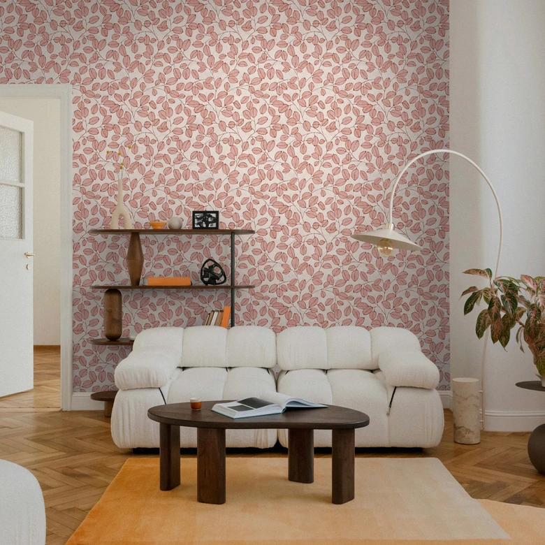 Tapete aus Vlies grafisch - dezentes Blätterdesign in Terrakotta & Greige 