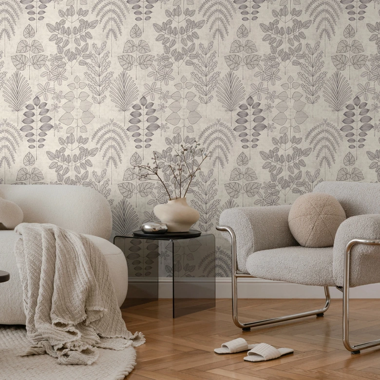 Papier peint non tissé floral - motif à rayures fines en gris & taupe 