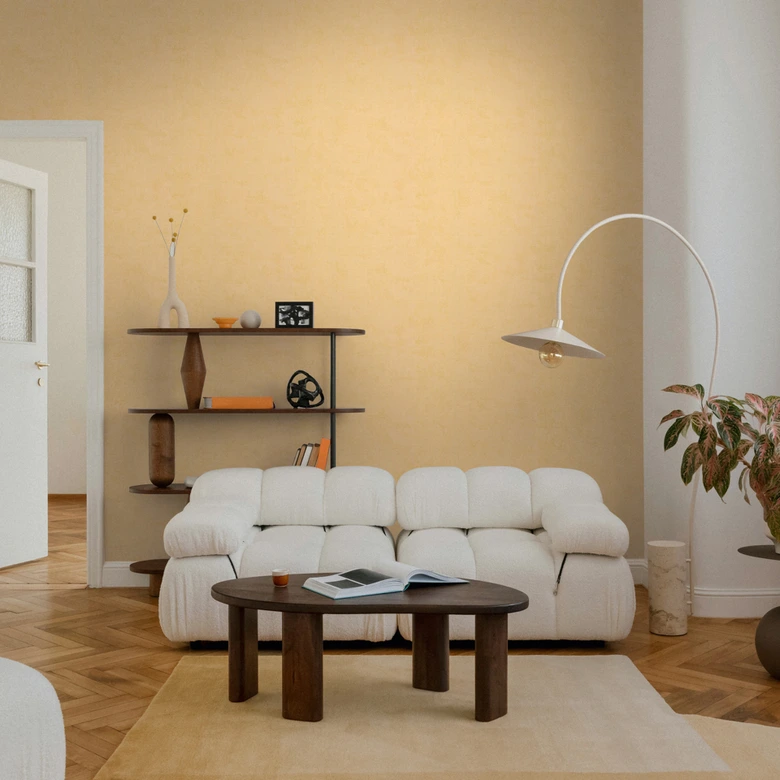 Tapete aus Vlies minimalistisch - dezentes Blätterdesign in Terrakotta & Naturton 