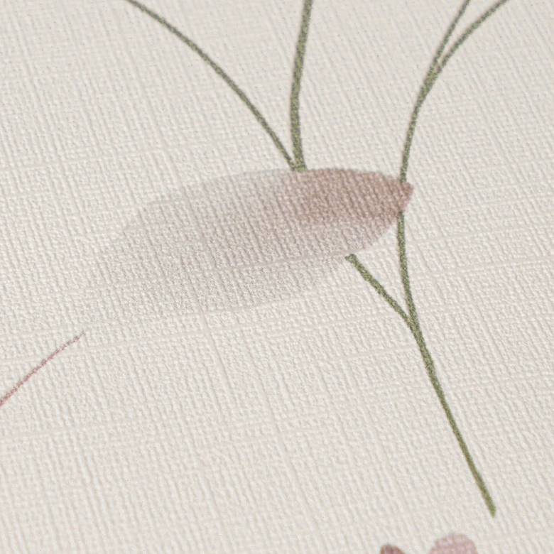 Papier peint fleurs des champs rose beige blanc - papier peint intissé avec motif floral aquarelle 