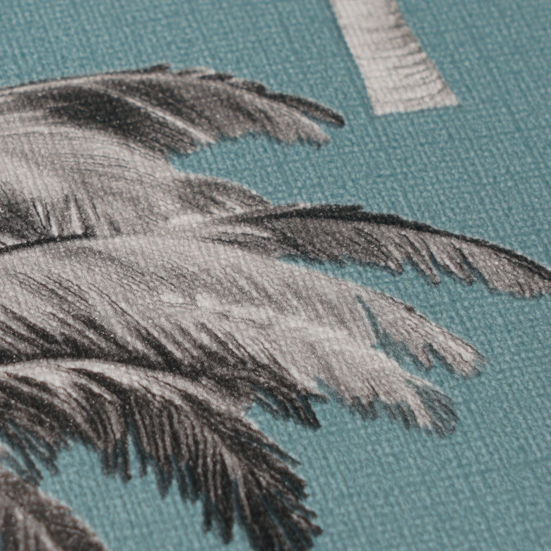 Papier peint palmier pétrole noir et blanc - Papier peint intissé tropical vintage illustré 