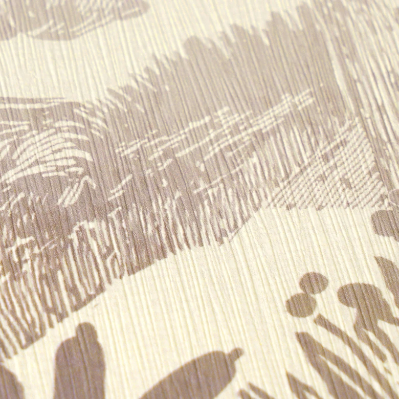 Papier peint paysage pastel beige vert - Papier peint intissé botanique illustré 