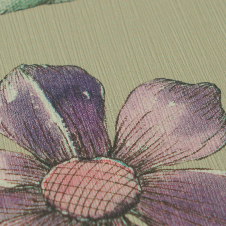 Vliestapete florales Design auf grünem Hintergrund mit Schmetterlingen 