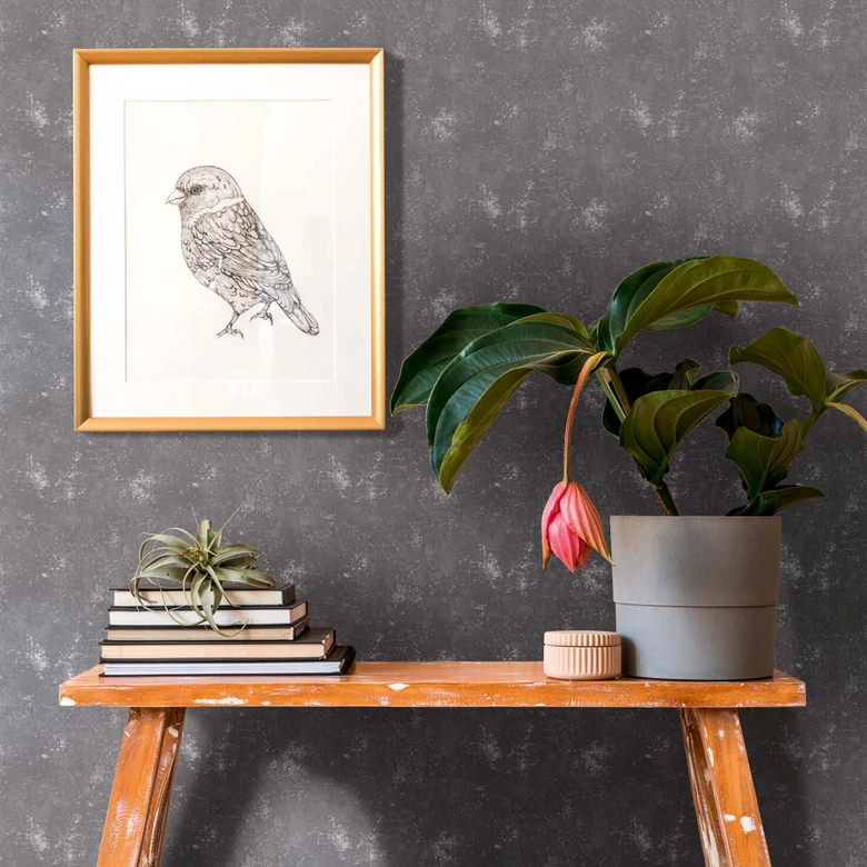 Papel pintado no tejido efecto metalizado gris plata vintage para salón, cocina 