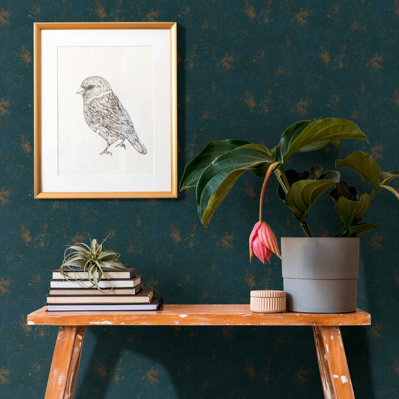 A.S. Création Vliestapete The BOS - papier peint structuré bleu, pétrole, or 