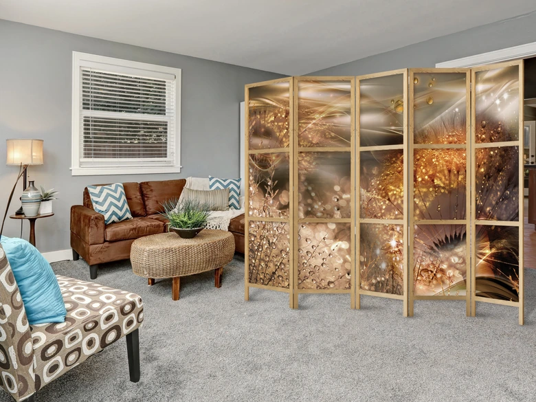 Japans kamerscherm kamerscherm - Gouden paardenbloemen, 3-delig 