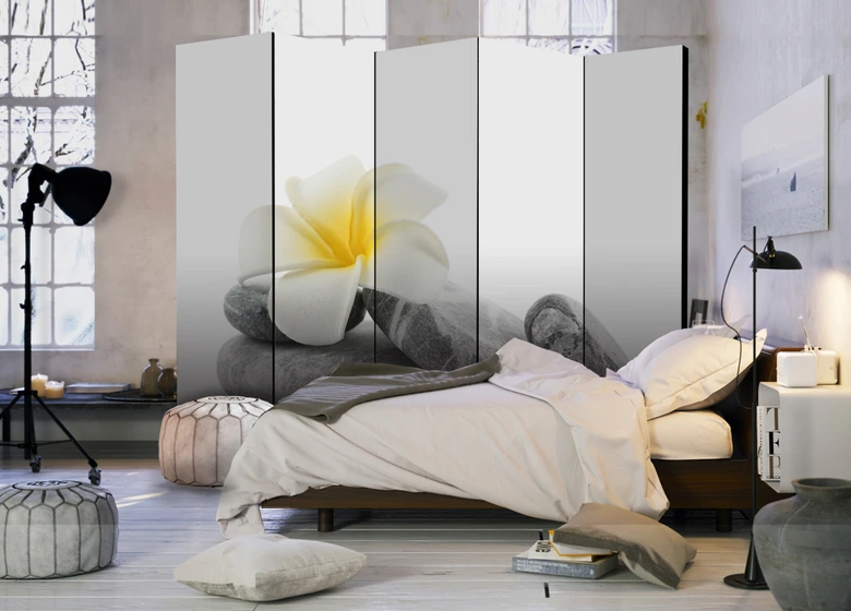 Paravent, Raumteiler freistehend, Trennwand - Weißer Lotus 