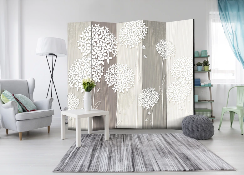 Paravent, Raumteiler freistehend, Trennwand - Papier Pusteblumen 