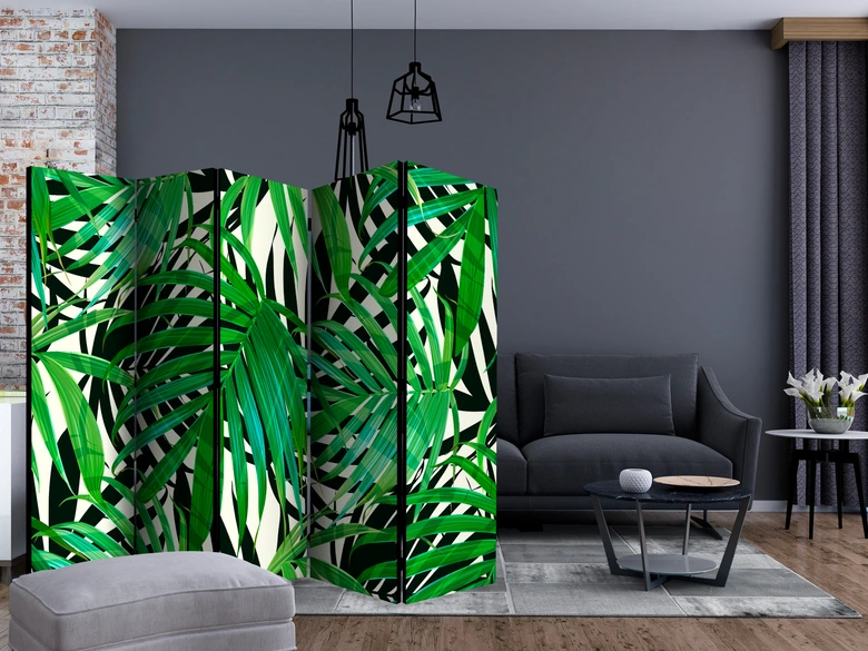 Paravent Séparation de pièce - Feuilles tropicales, 3 pièces 