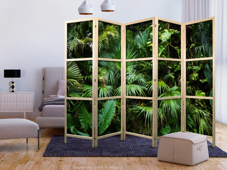 Paravent japonais Séparation de pièce - Jungle ensoleillée, 3 pièces 