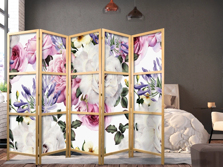Paravent japonais Séparation de pièce - Pré fleuri, 3 pièces 