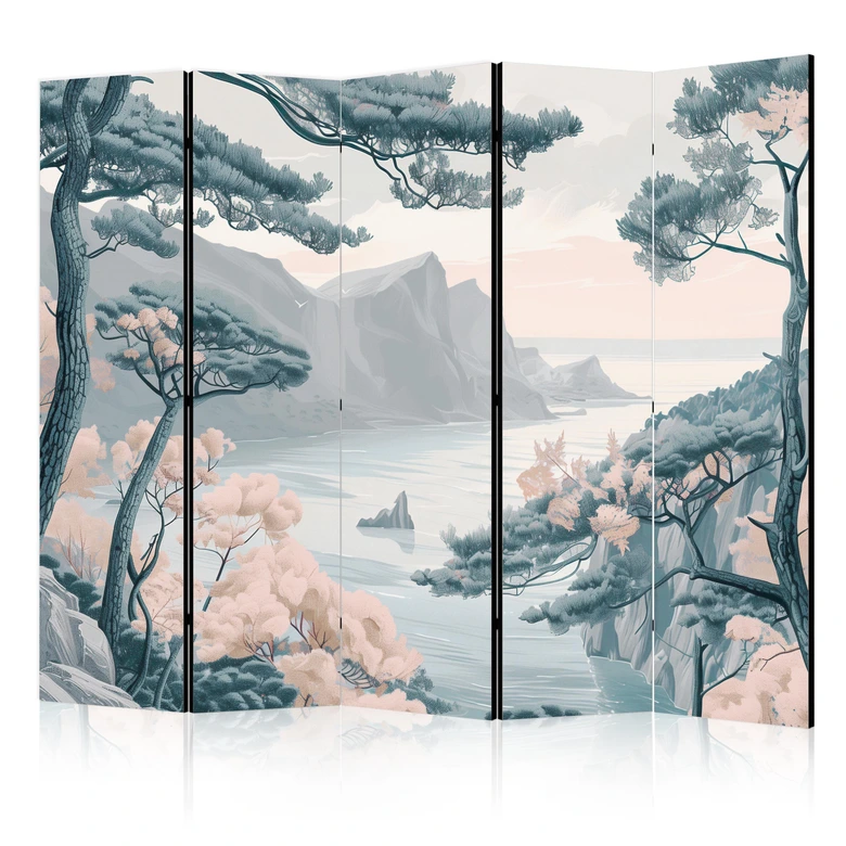 Paravent, Raumteiler freistehend, Trennwand - Mountainous Coast: Pastel Blues 