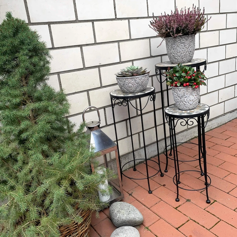 Support pour pot de fleur en mosaïque rond - lot de 3 