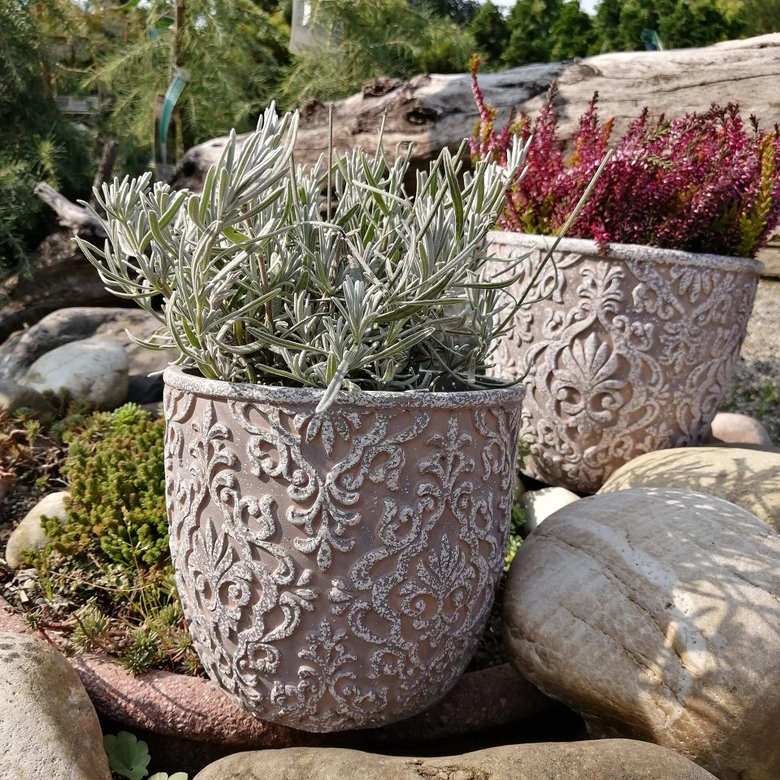 Blumentopf Beton mit Verzierung 