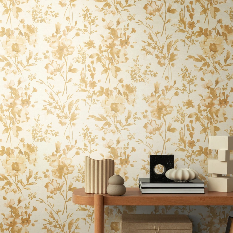 COSMOPOLITAN papier peint floral fleurs blanc or - papier peint intissé design moderne 