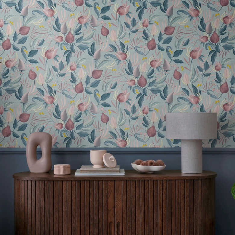 COSMOPOLITAN Designer Tapete floral Hellblau Rosa - Schlafzimmer Vliestapete 