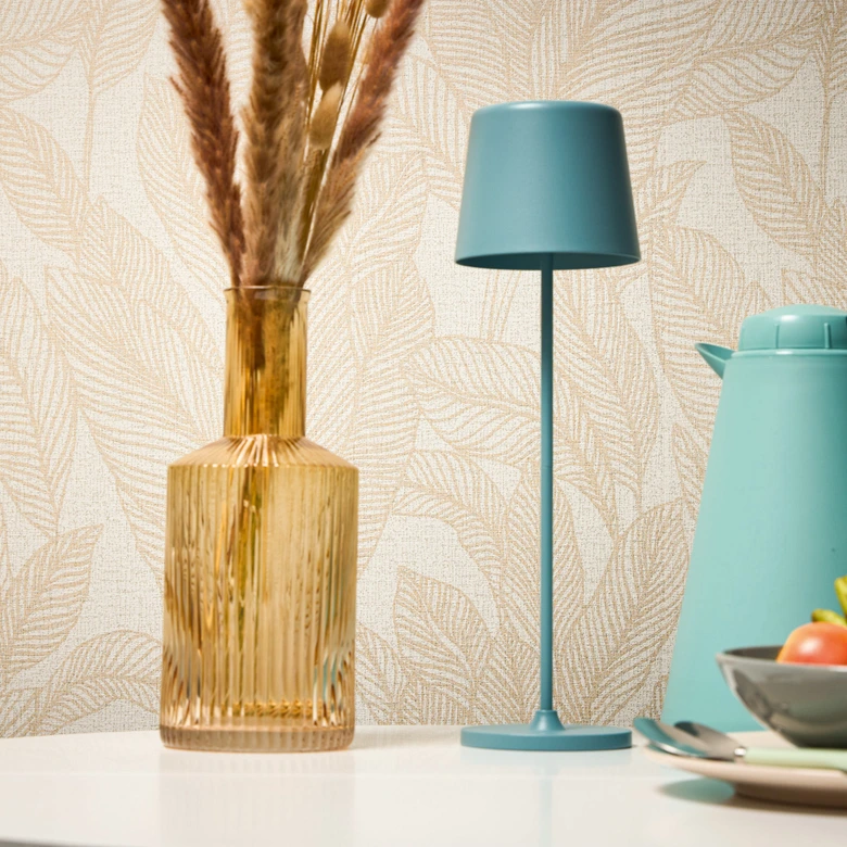 COSMOPOLITAN sovrumstapet med löv beige grädde - Icke-vävd tapet 