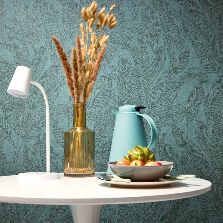 COSMOPOLITAN Papier peint intissé avec feuilles bleu pétrole vert - papier peint à motifs naturels 