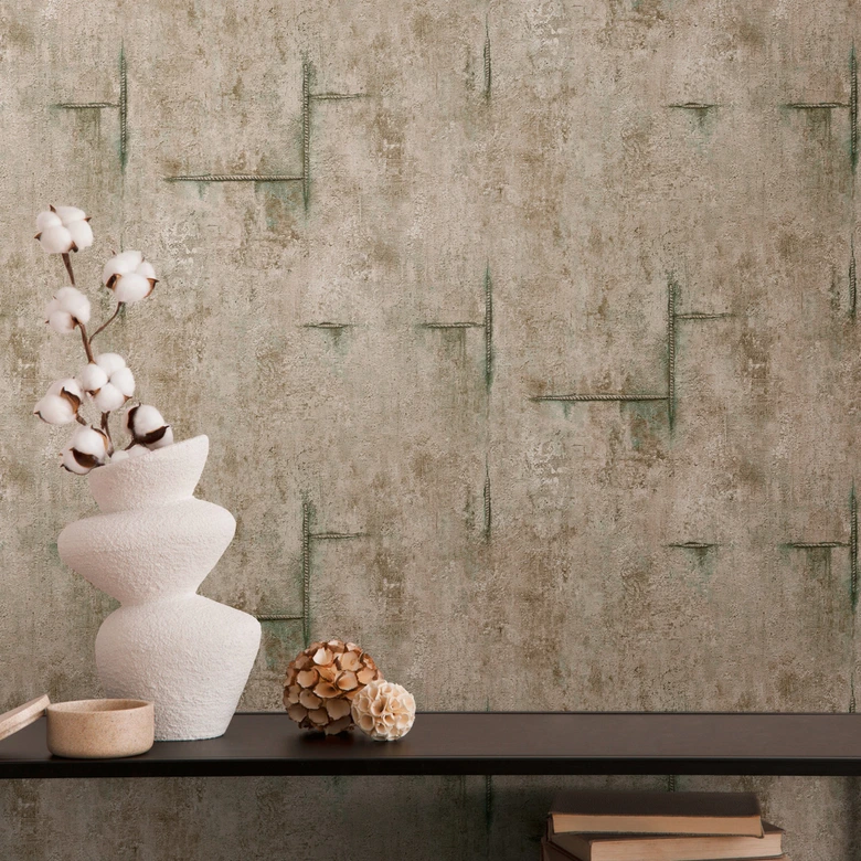COSMOPOLITAN papier peint imitation béton marron-vert - papier peint intissé style loft vintage 