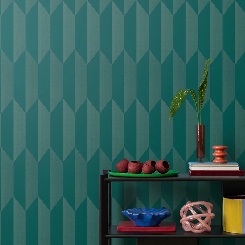 COSMOPOLITAN 3D non-woven wallpaper petrol green design patterned wallpaper with metallic effect 