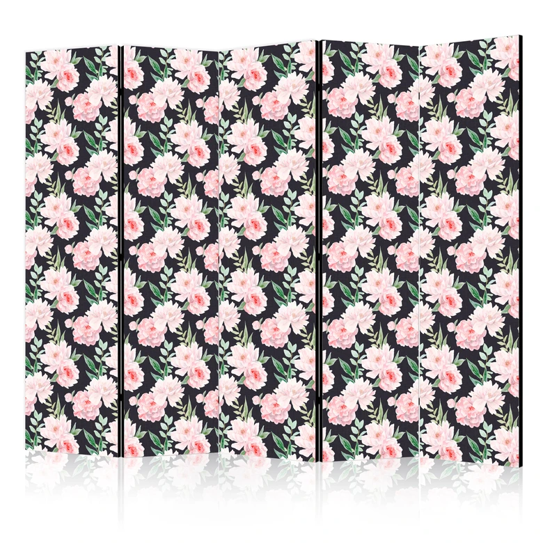 Paravent, Raumteiler freistehend, Trennwand - Peonies - Pink Floral Graphite 