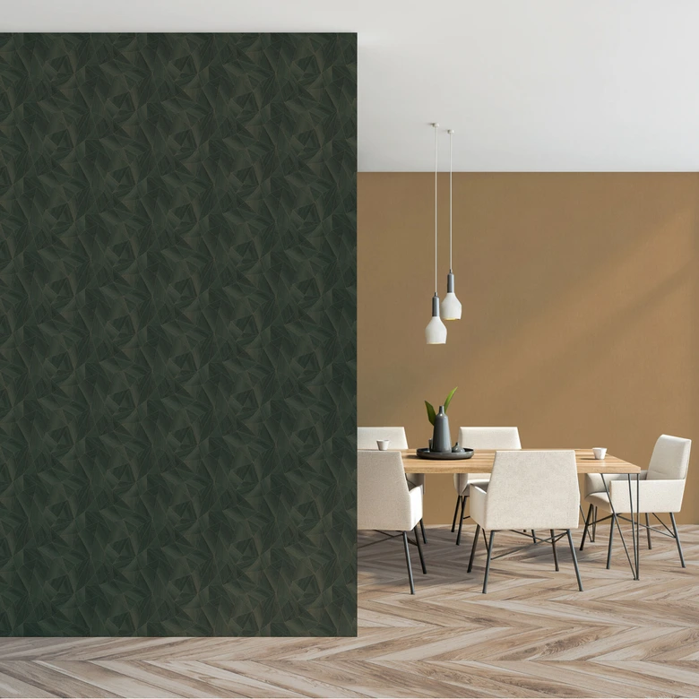 Geometric wallpaper in wood look dark green - non-woven wallpaper modern matt 