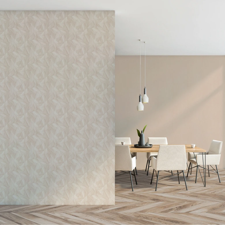 Geometric wallpaper wood look beige cream - non-woven wallpaper with texture 