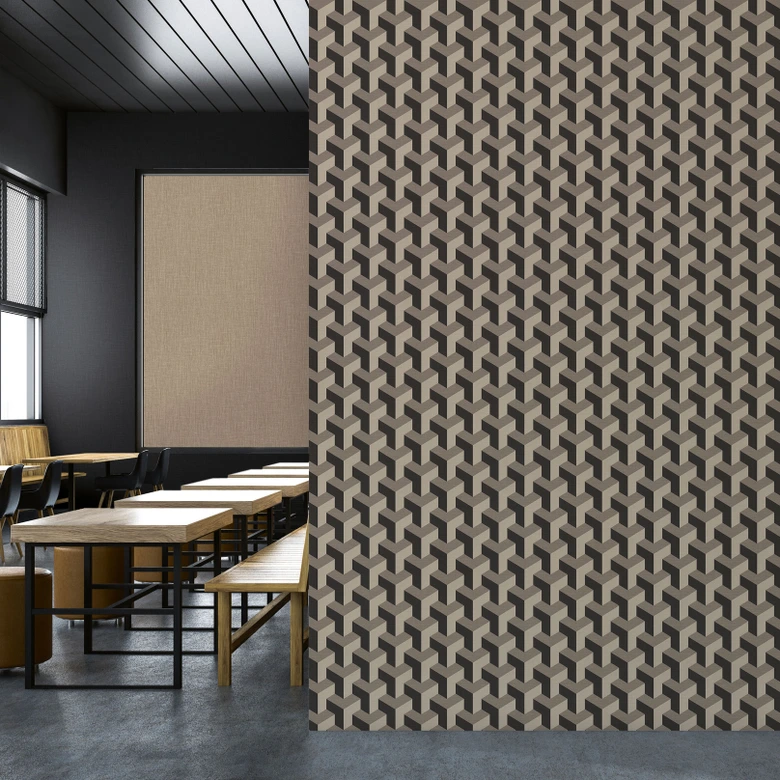 papier peint 3D cube noir beige gris - papier peint intissé géométrique moderne 