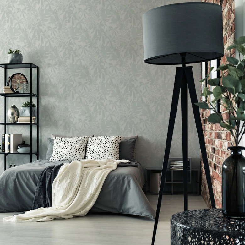 Leaf shadow wallpaper light green gray - tropical pattern - non-woven wallpaper 