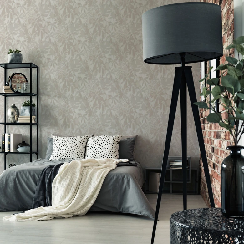 Leaf shadow wallpaper cream beige - tropical pattern - non-woven wallpaper modern 