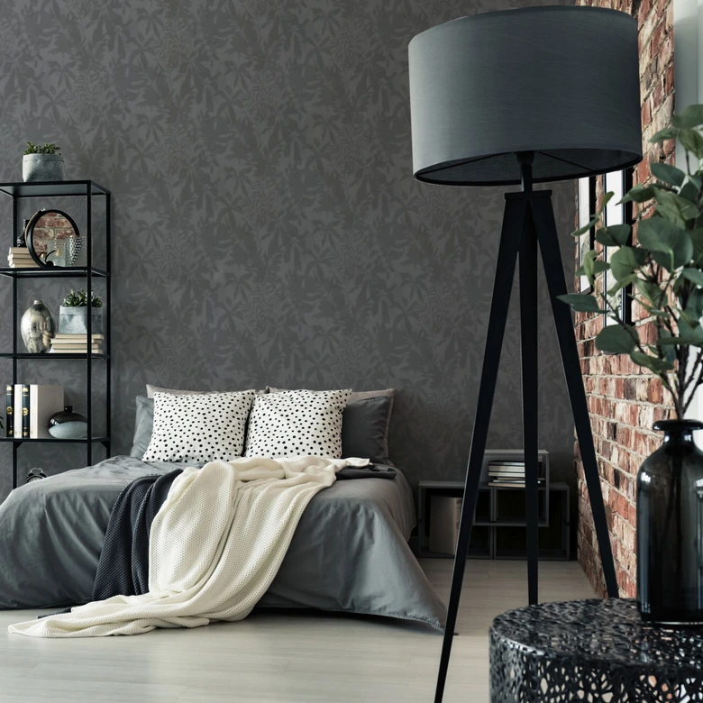 Leaf shadow wallpaper dark blue - tropical shadow pattern - non-woven wallpaper modern 