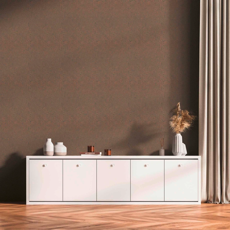 3D wallpaper with line pattern copper anthracite - non-woven wallpaper modern glossy 