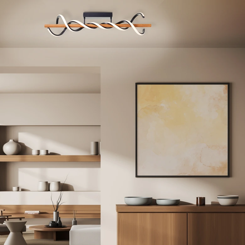 Deckenleuchte Alex, braun, 80 x 20,5 cm, Holz LED-Deckenleuchte, dimmbar 