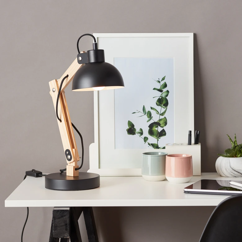 Tischleuchte Lisa, schwarz, 41,5 x 16 cm, Holz Tischlampe 