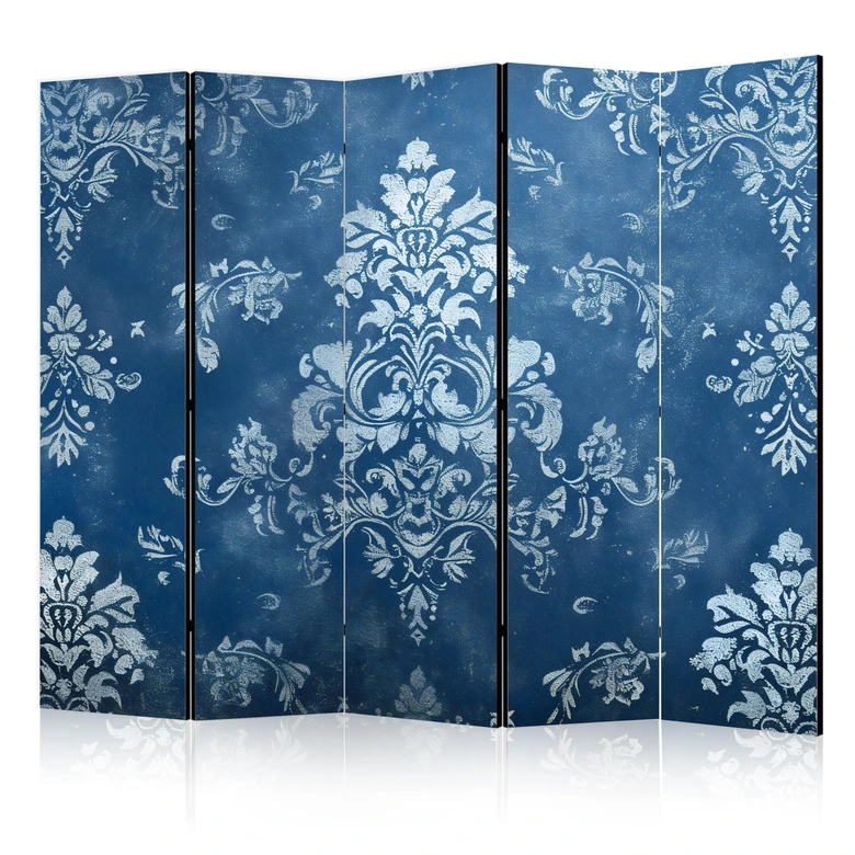 Paravent, Raumteiler freistehend, Trennwand - Retro Ornament - Decorative Motif in Rubbed Blues 