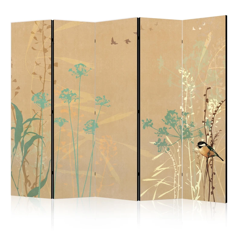 Paravent, Raumteiler freistehend, Trennwand - Tiny Bird - Colorful Grasses in Golden Shades of Sunset 